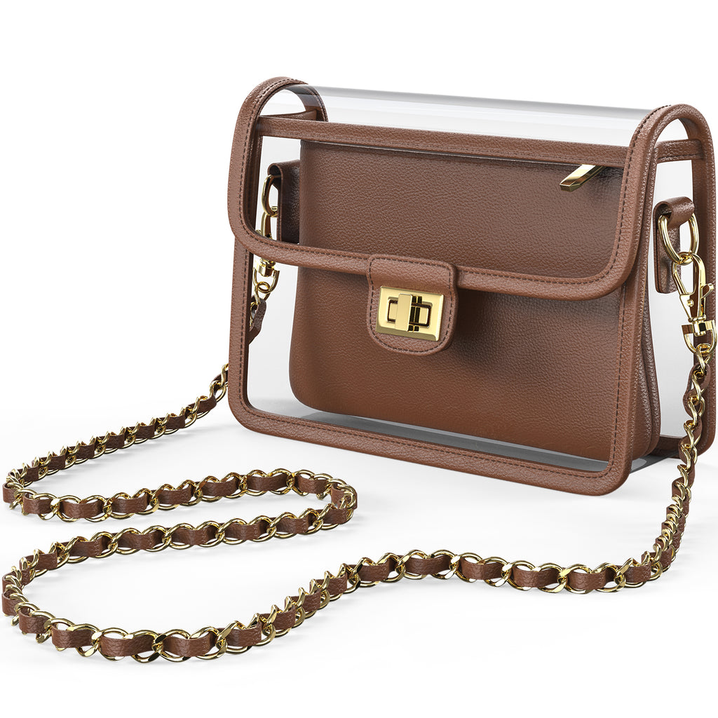 Clear Crossbody Purse for Women Stadium Approved, Anti-Yellowing UV TPU Luxury Bag with Wallet Insert & Chain Strap