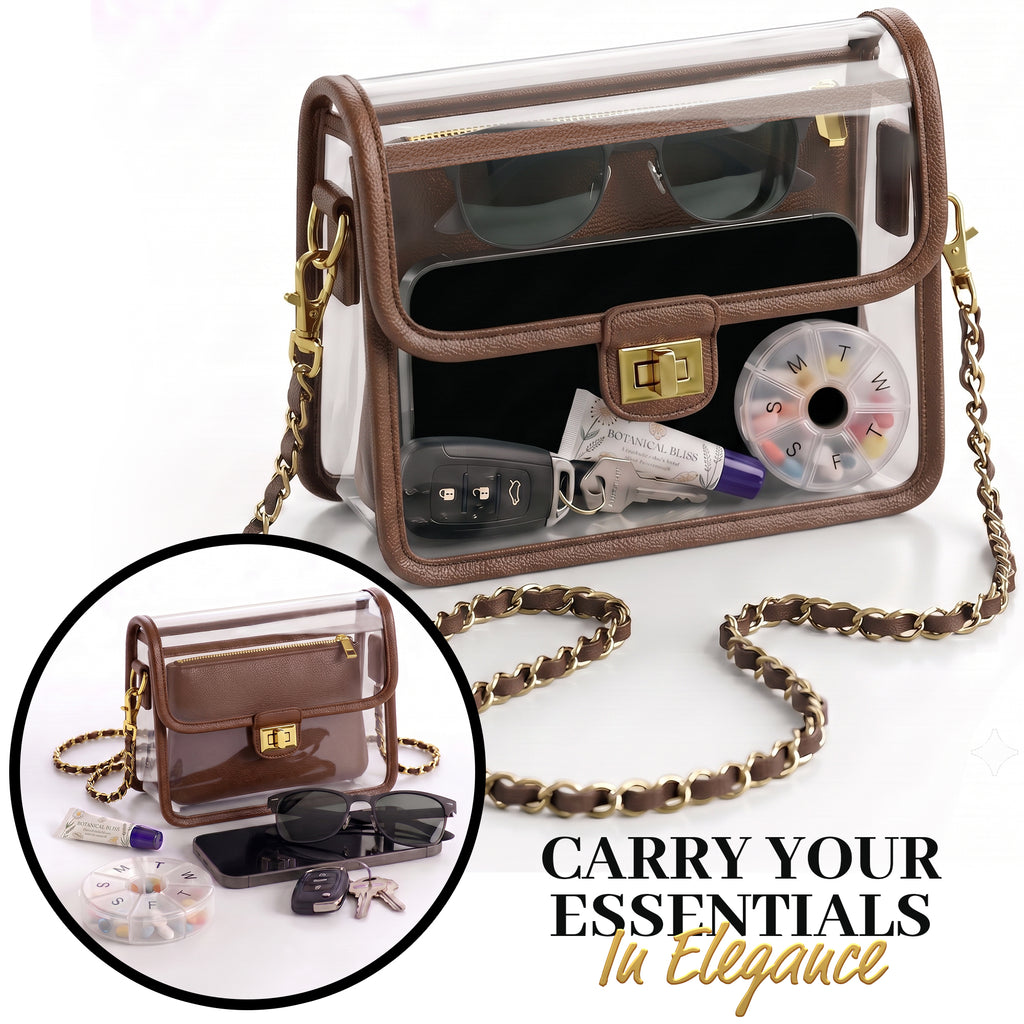 Clear Crossbody Purse for Women Stadium Approved, Anti-Yellowing UV TPU Luxury Bag with Wallet Insert & Chain Strap
