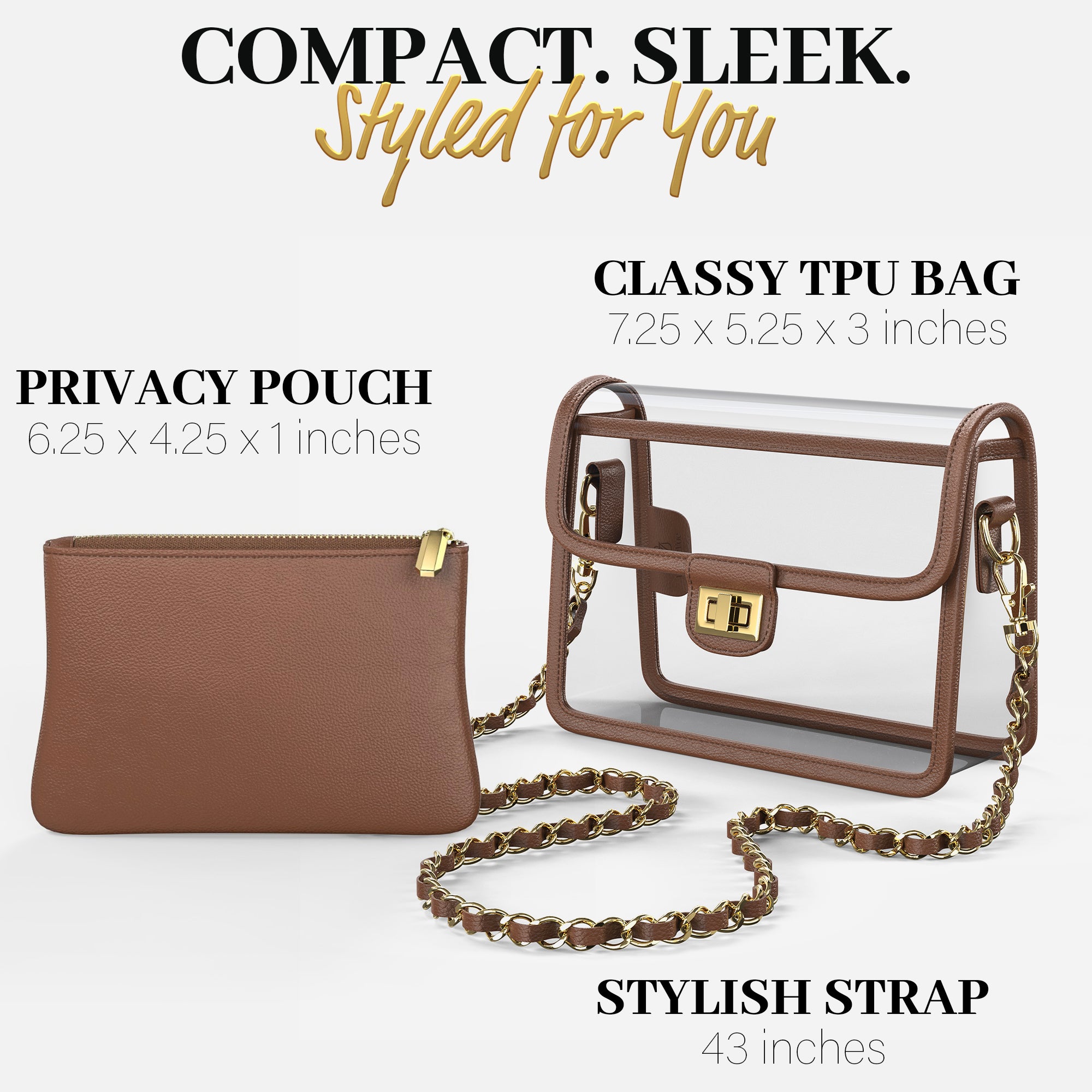 Clear Crossbody Purse for Women Stadium Approved, Anti-Yellowing UV TPU Luxury Bag with Wallet Insert & Chain Strap