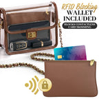 Clear Crossbody Purse for Women Stadium Approved, Anti-Yellowing UV TPU Luxury Bag with Wallet Insert & Chain Strap