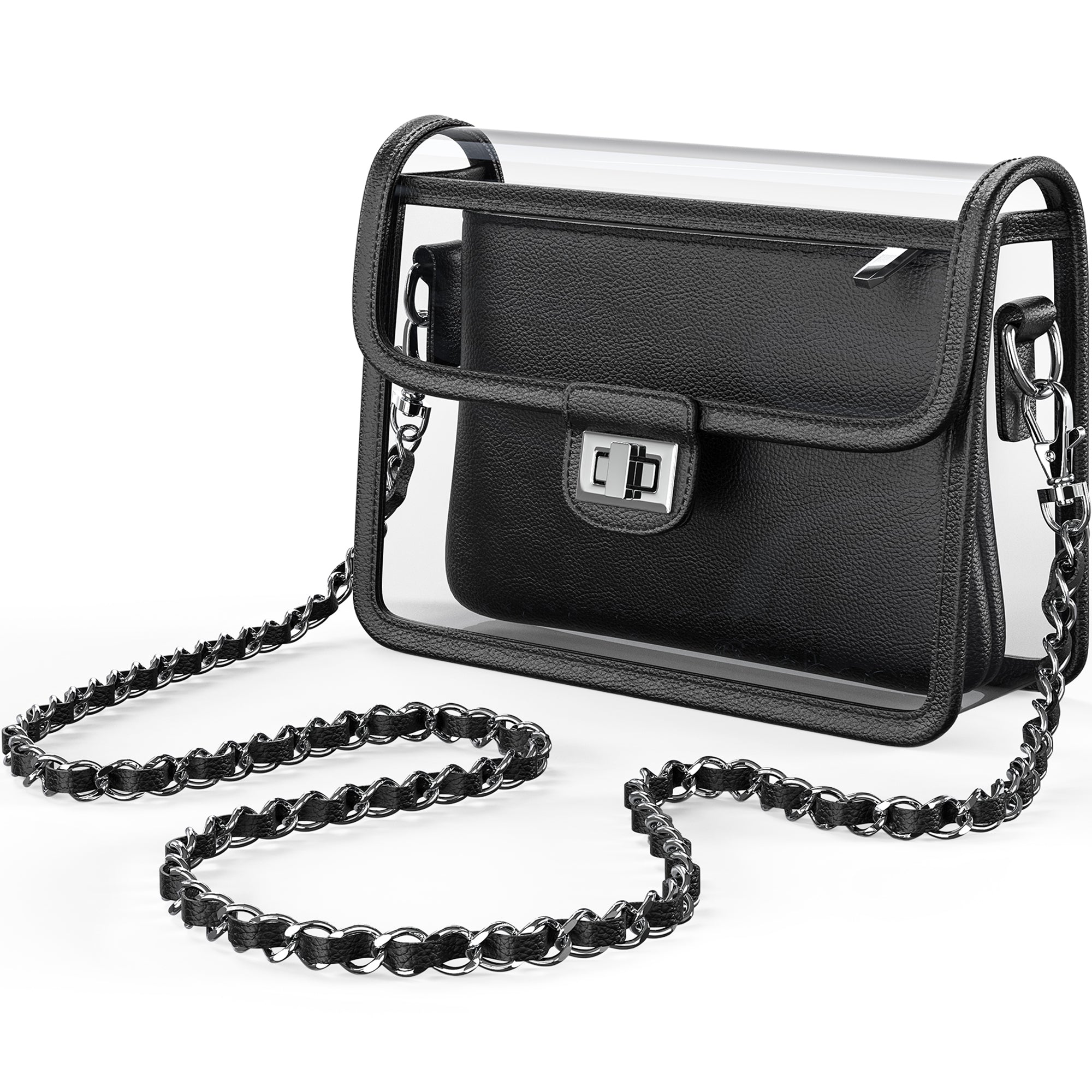 Clear Crossbody Purse for Women Stadium Approved, Anti-Yellowing UV TPU Luxury Bag with Wallet Insert & Chain Strap
