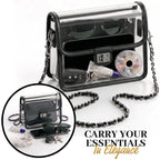 Clear Crossbody Purse for Women Stadium Approved, Anti-Yellowing UV TPU Luxury Bag with Wallet Insert & Chain Strap