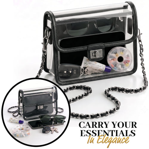 Clear Crossbody Purse for Women Stadium Approved, Anti-Yellowing UV TPU Luxury Bag with Wallet Insert & Chain Strap