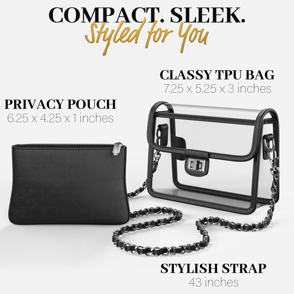 Clear Crossbody Purse for Women Stadium Approved, Anti-Yellowing UV TPU Luxury Bag with Wallet Insert & Chain Strap