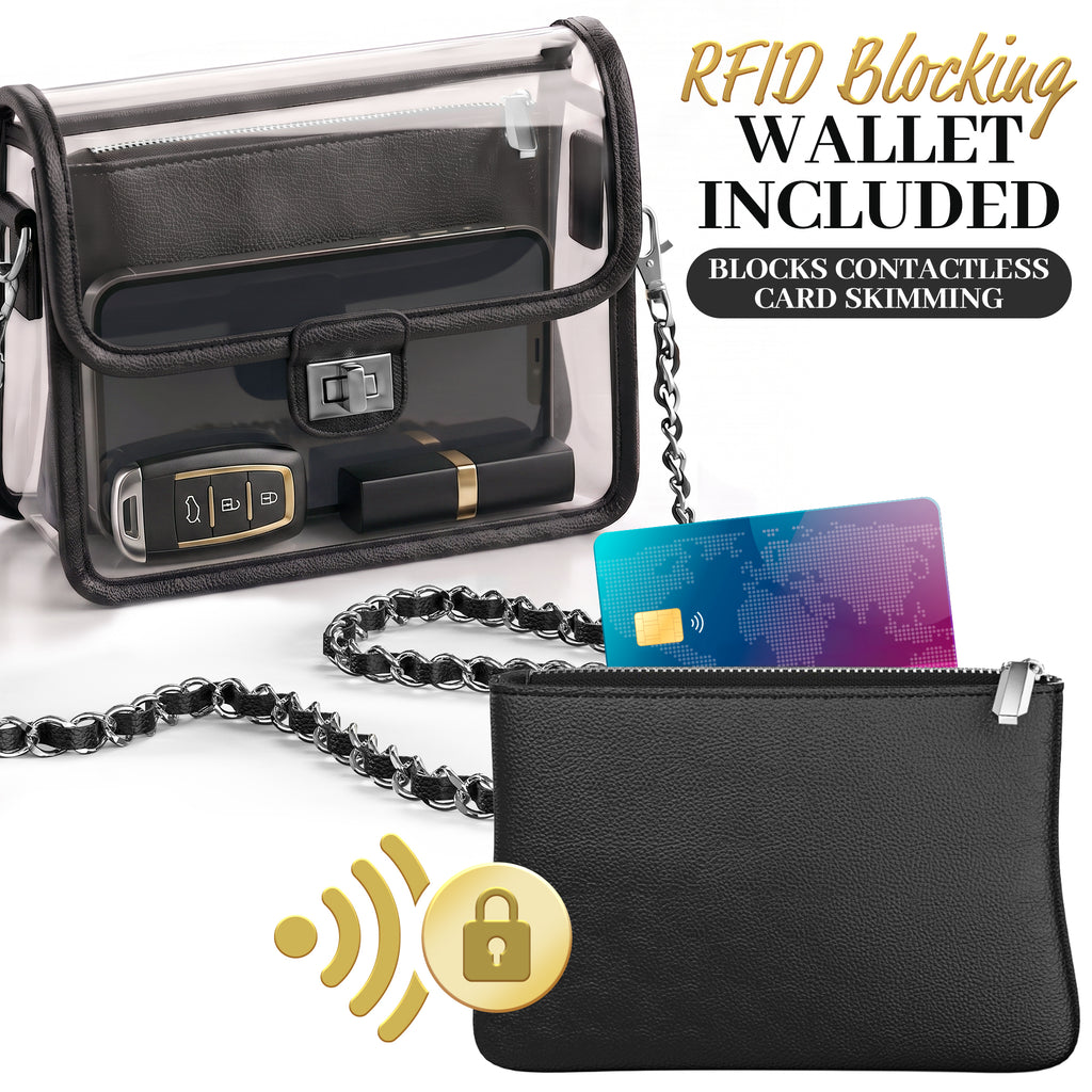 Clear Crossbody Purse for Women Stadium Approved, Anti-Yellowing UV TPU Luxury Bag with Wallet Insert & Chain Strap