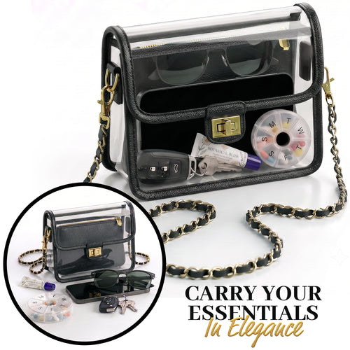 Clear Crossbody Purse for Women Stadium Approved, Anti-Yellowing UV TPU Luxury Bag with Wallet Insert & Chain Strap
