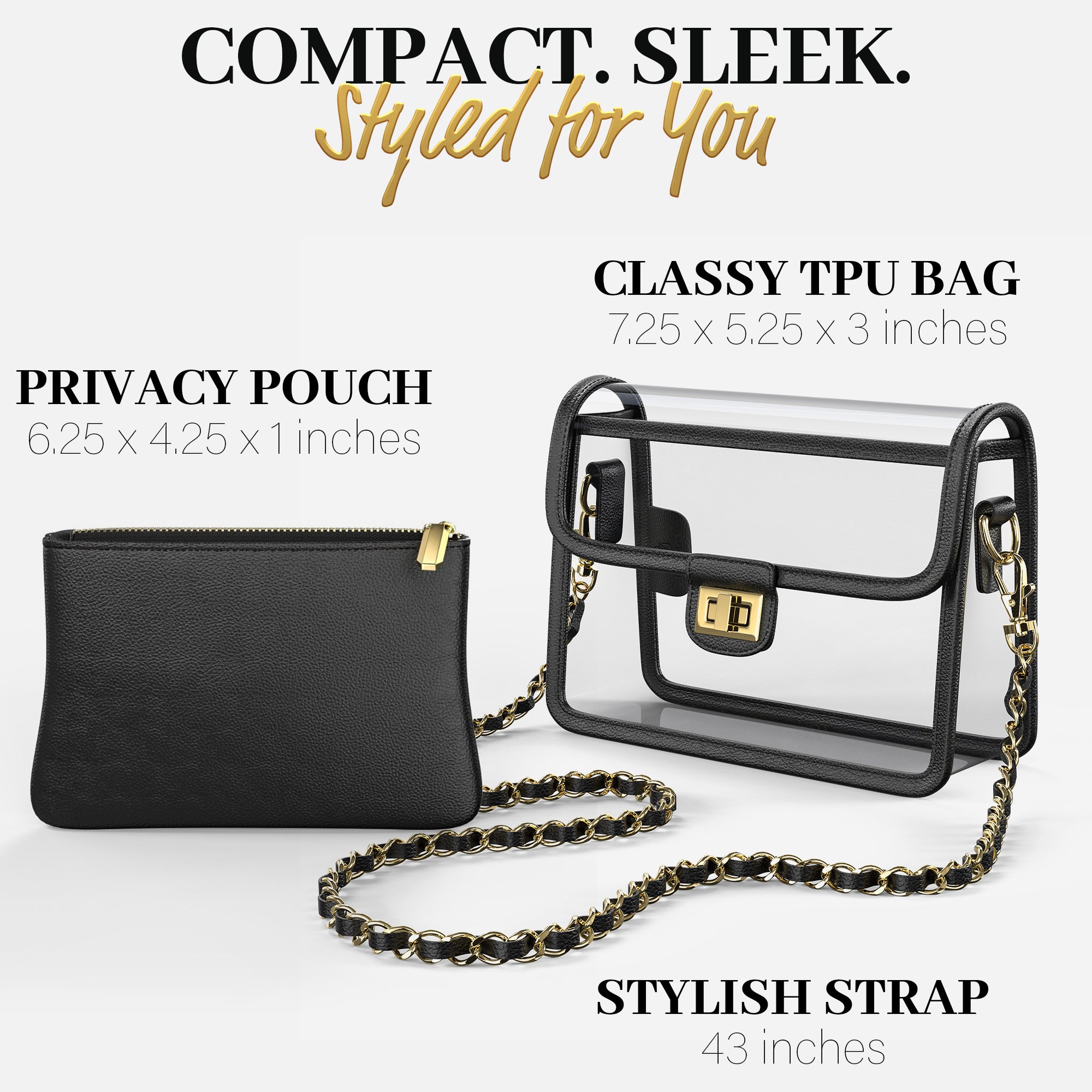 Clear Crossbody Purse for Women Stadium Approved, Anti-Yellowing UV TPU Luxury Bag with Wallet Insert & Chain Strap